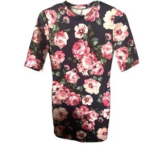 Floral Print Body-Con Dress | Short Sleeve Navy Dress | Floral Farmhouse Dress |